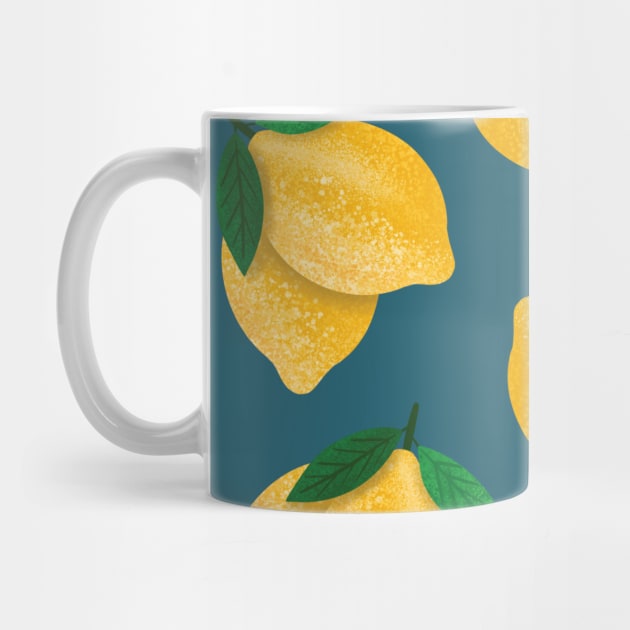 Lemon Pattern Blue Green Background by TheMoodyDecor